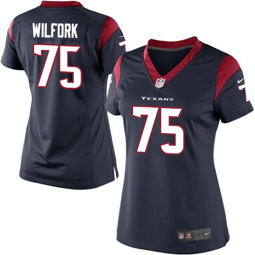 Women's Limited Vince Wilfork Nike Jersey Navy Blue Home - #75 NFL Houston Texans